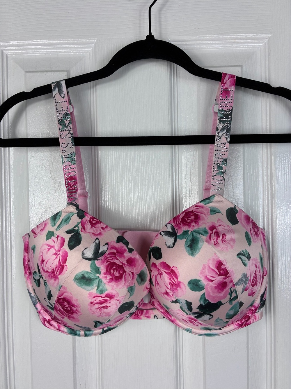 Victoria's Secret Floral Rhinestone Strap Push Up Bra Size 34DDD